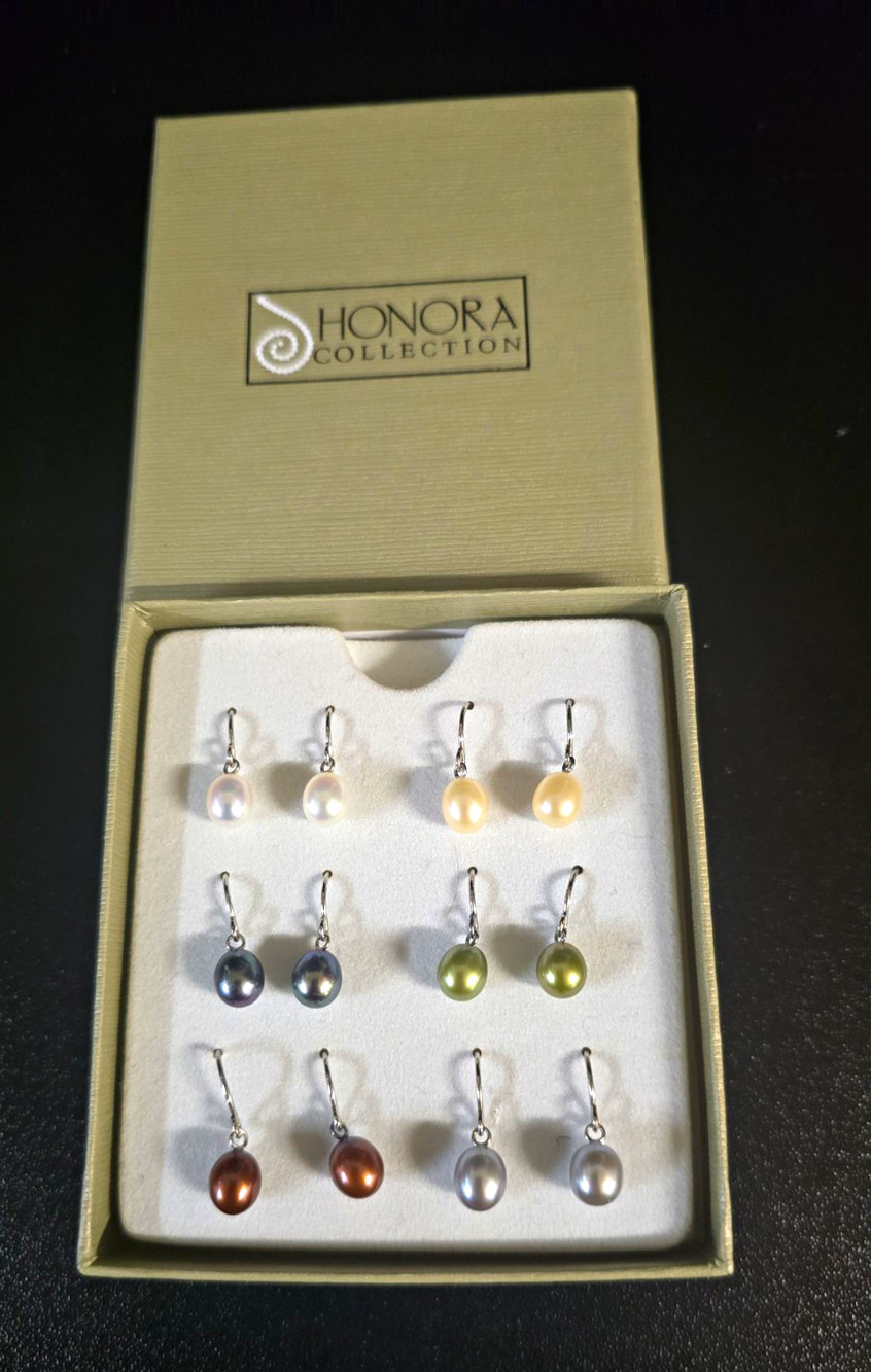 Honora Multicolor Round Pearl Dangle/Drop Earrings Jewelry Set Multiple Pairs